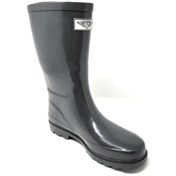 Women's Rainboots, Rubber Mid Calf Rain Boots, RB-1602, Grey - Picture 2 of 5